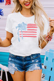 White American Flag Bow Knot Print Crew Neck T Shirt Aaria Tees