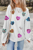 White Valentines Slogan Heart Sequin Corded Baggy Sweatshirt - Aaria Tees Aaria Tees