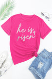 Rose Red Glitter he is risen Cross Printed Crewneck Tee Aaria Tees