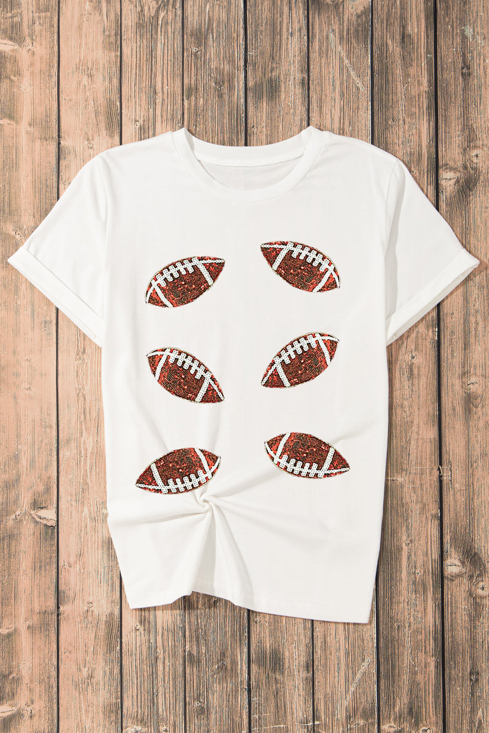 White Sequined Rugby Football Graphic Cotton T Shirt - Aaria Tees Aaria Tees