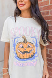 White SPOOKY Pumpkin Print Round Neck Halloween T Shirt - Aaria Tees Aaria Tees