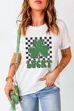 White Checker LUCKY Clover Printed St Patricks T Shirt - Aaria Tees Aaria Tees