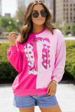 Pink Color Block Sequined Cowgirl Boots Graphic Sweatshirt - Aaria Tees Aaria Tees