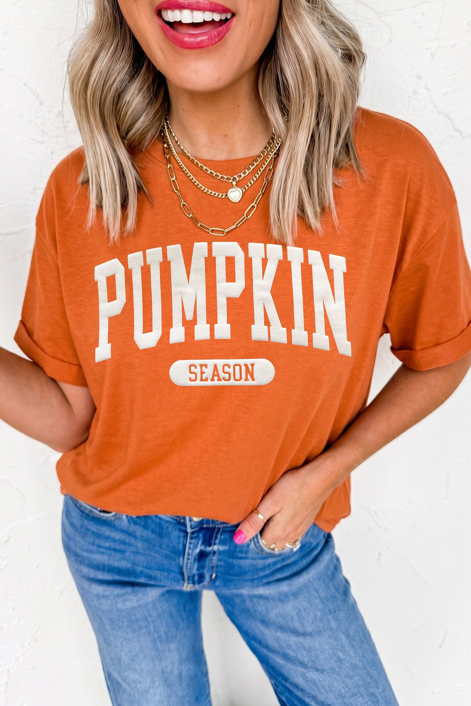 Orange PUMPKIN SEASON Letter Print Relaxed T Shirt - Aaria Tees Aaria Tees