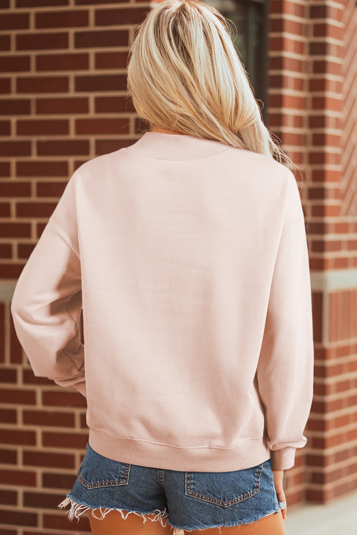Apricot Pink Floral Pumpkin Graphic Mock Neck Oversized Sweatshirt - Aaria Tees Aaria Tees
