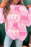 Pink All Over Merry Me Graphic Round Neck Knit Sweater Aaria Tees