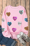Pink Sequin Romantic Letters Heart Graphic Valentines Sweatshirt - Aaria Tees Aaria Tees