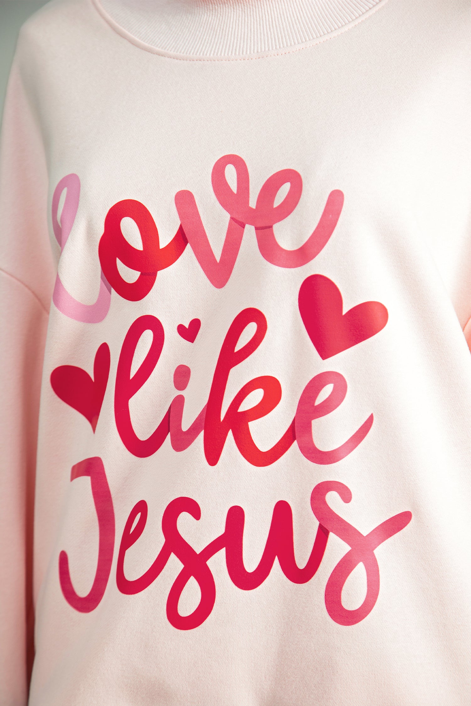 Light Pink love like Jesus Valentines Day Mock Neck Sweatshirt - Aaria Tees Aaria Tees