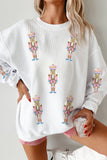 White Corded Rib Sequin Patched Nutcracker Graphic Drop Shoulder Sweatshirt - Aaria Tees Aaria Tees
