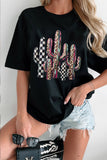 Black Mixed Pattern Cactus Graphic Print Relaxed T-Shirt - Aaria Tees Aaria Tees