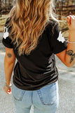 Black Sequin Halloween Ghost Patched Casual T Shirt Aaria Tees