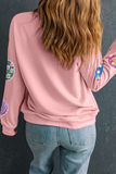 Pink Sequined Easter Egg Patched Pullover Sweatshirt Aaria Tees