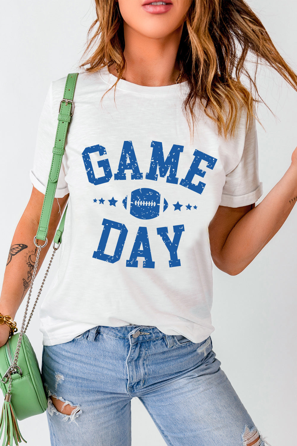 White GAME DAY Rugby Football Graphic Crewneck T Shirt - Aaria Tees Aaria Tees