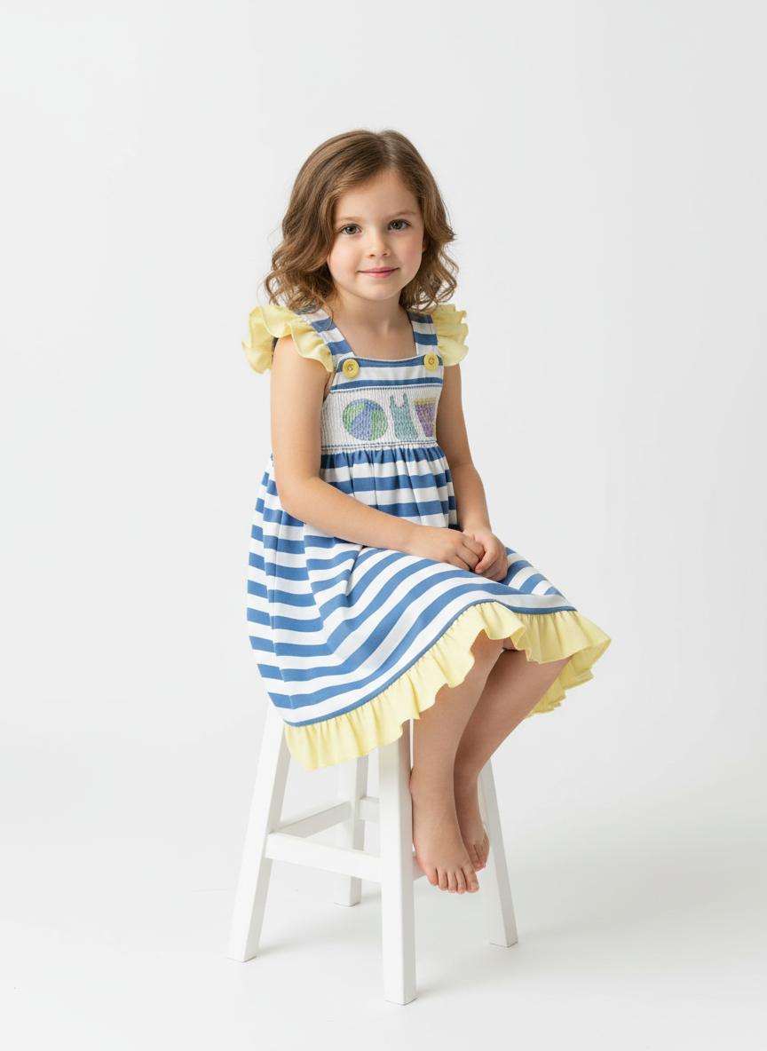Smocked and embroidered Beach ball seaside dress - Aaria Tees Aaria Tees
