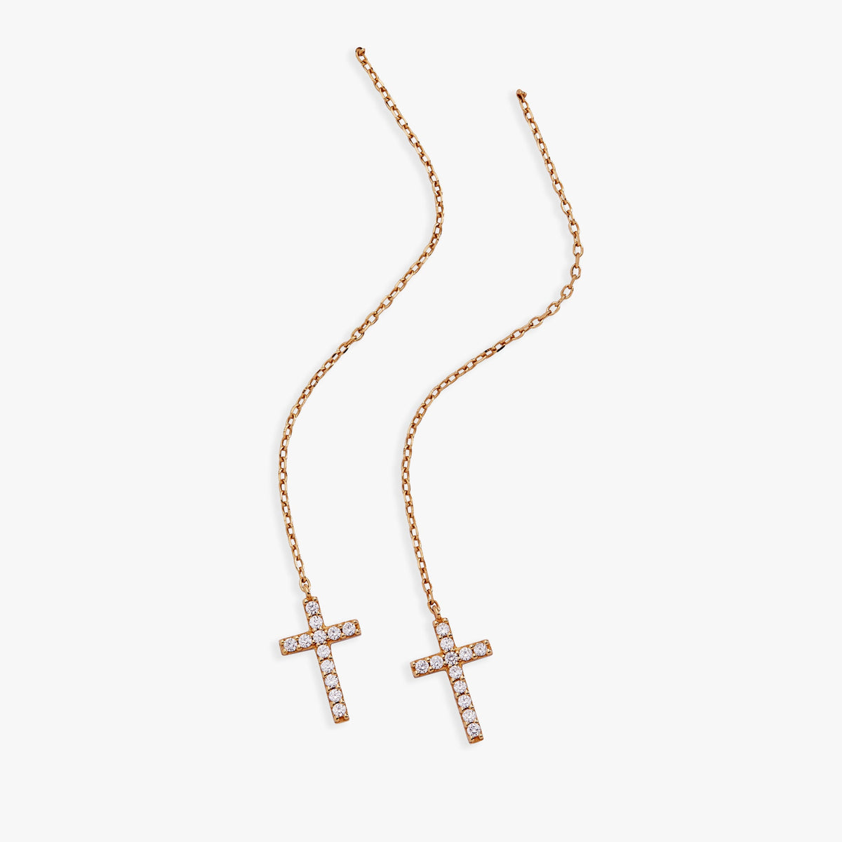 Cross Delicate Pave Crystal Threader Earrings - Aaria Tees