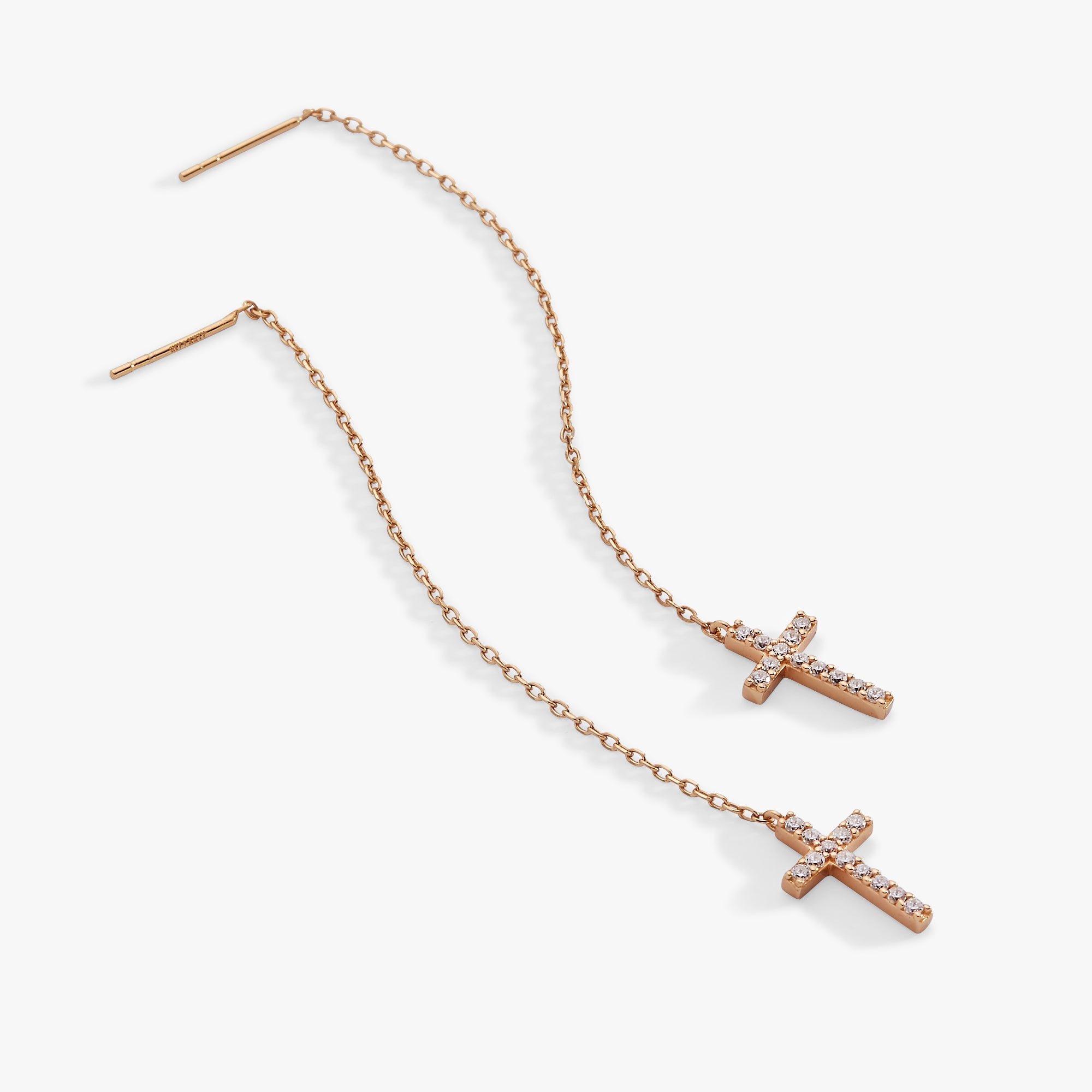 Cross Delicate Pave Crystal Threader Earrings - Aaria Tees Aaria Tees