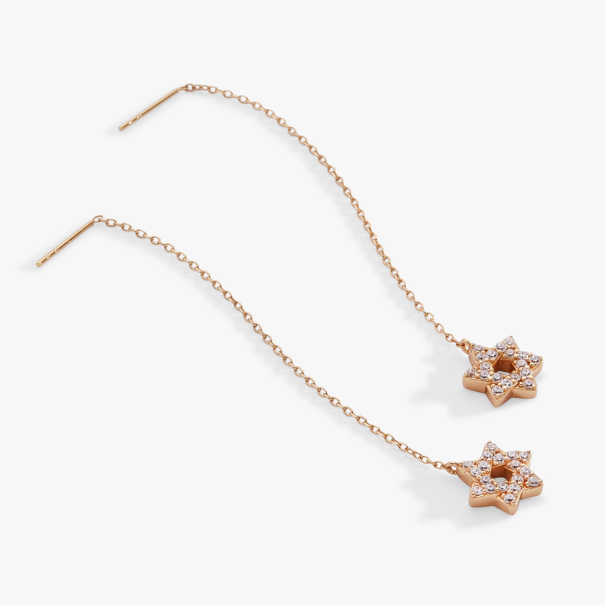 Star of David Delicate Pave Crystal Threader Earrings - Aaria Tees Aaria Tees