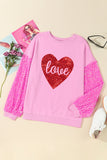 Pink Shiny Heart Shape love Print Sequined Sleeve Sweatshirt - Aaria Tees Aaria Tees