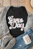 Black Sequin Game Day Graphic Crew Neck Tee - Aaria Tees Aaria Tees