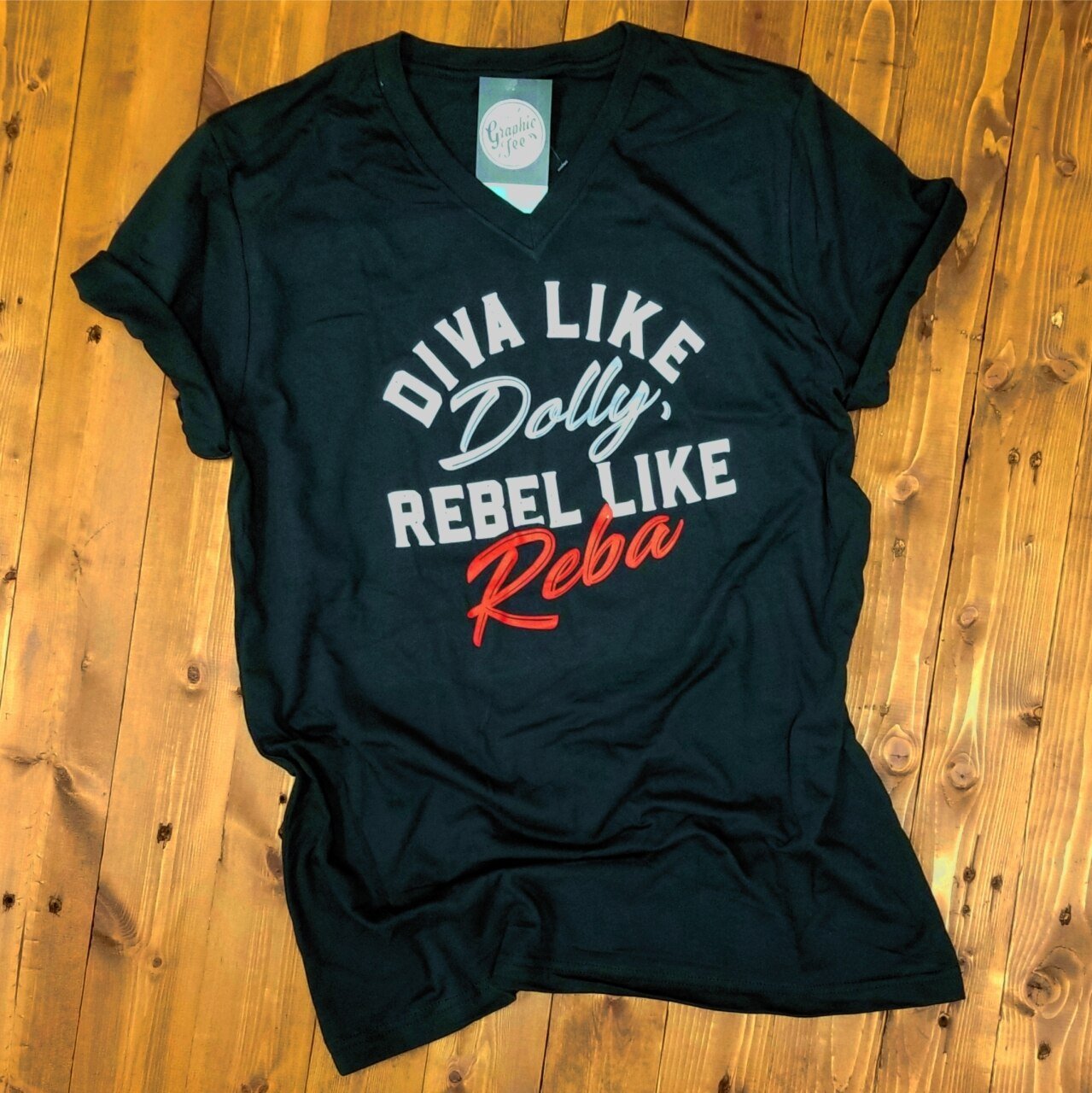 Diva Like Dolly, Rebel Like Reba - Vintage Black Tee - Aaria Tees Aaria Tees