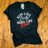 Diva Like Dolly, Rebel Like Reba - Vintage Black Tee - Aaria Tees Aaria Tees