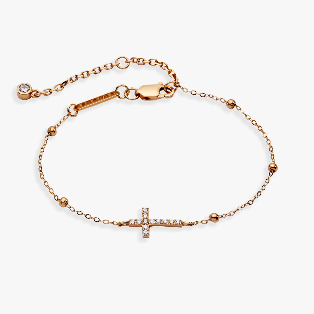 Cross Delicate Pave Crystal Beaded Strand Bracelet - Aaria Tees