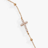 Cross Delicate Pave Crystal Beaded Strand Bracelet - Aaria Tees Aaria Tees