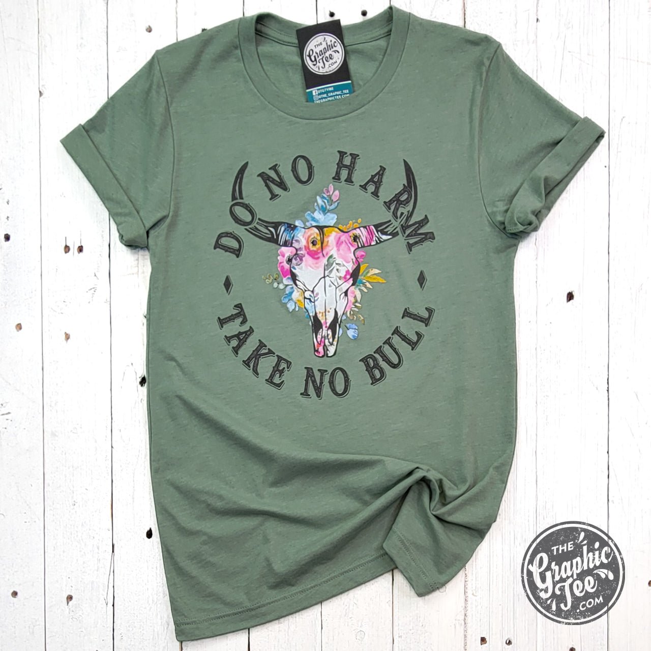 Do No Harm Take No Bull Heather Sage Crewneck Short Sleeve Tee - Aaria Tees Aaria Tees
