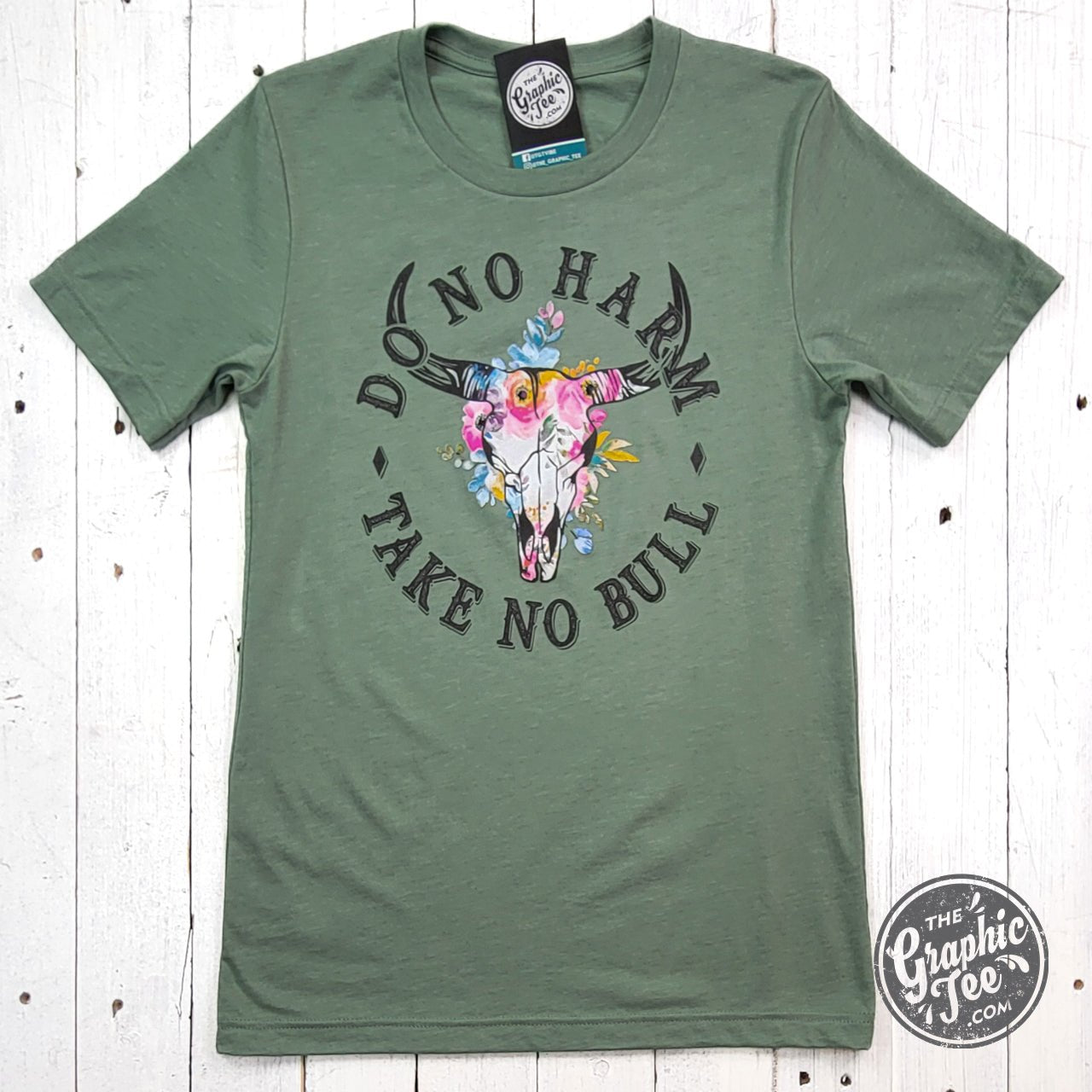 Do No Harm Take No Bull Heather Sage Crewneck Short Sleeve Tee - Aaria Tees Aaria Tees
