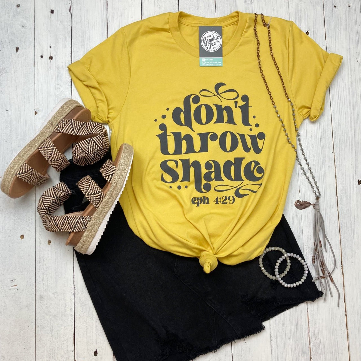 Don't Throw Shade Crew Neck Maize Yellow Short Sleeve Graphic Tee - Aaria Tees