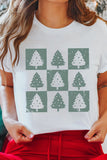 White Christmas Tree Checkered Distressed Graphic Oversize Tee Aaria Tees