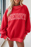 Sail Blue Polka Dot Letter Print Contrast Trim Mock Neck Sweatshirt Aaria Tees