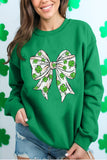 Dark Green St Patricks Clover Bow Printed Drop Shoulder Sweatshirt Aaria Tees