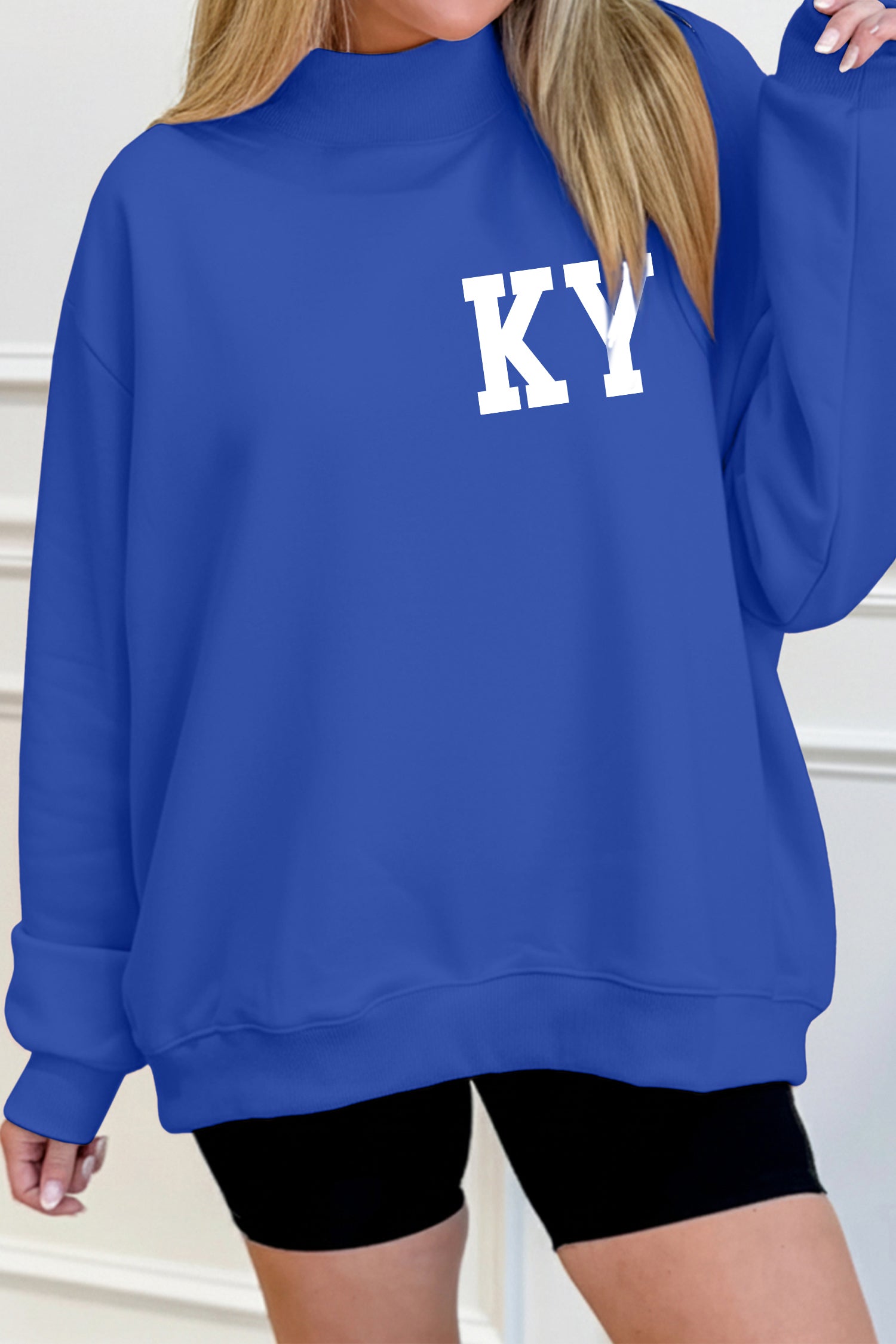 Dark Blue KY KENTUCKY Printed Mock Neck Sweatshirt - Aaria Tees Aaria Tees