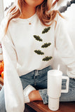 White Sequin Bat Pullover Drop Shoulder Halloween Sweatshirt Aaria Tees