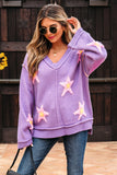 Lavendula Brushed Star Graphic V Neck Drop Shoulder Oversize Sweater Aaria Tees