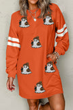 Orange Sequin Ghost Pattern Varsity Sleeve Sweatshirt Mini Dress with Pockets Aaria Tees