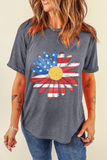 Gray Flag Pattern Sunflower Graphic Crew Neck Tee - Aaria Tees Aaria Tees