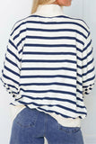 Blue Stripe Sequin Rugby Print Mock Neck Casual Sweatshirt Aaria Tees