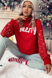 Racing Red Merry Graphic Sequin Sleeves Christmas Turtleneck Sweater - Aaria Tees Aaria Tees
