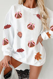 White Sequin Pumpkin Leaf Corded Ribbed Oversized Sweatshirt Aaria Tees