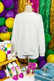 White mardi gras Fleur De Lis Embroidered Graphic Pullover Sweatshirt - Aaria Tees Aaria Tees