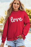 Racing Red Valentines Day Heart Love Script Reversible Printed Double Wear Mock Neck Sweatshirt - Aaria Tees Aaria Tees