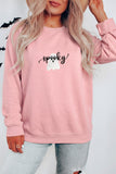Pink Embroidered Ghost Halloween Graphic Sweatshirt Aaria Tees