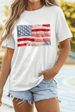 White Faux Patchwork Printed US Flag Casual Tee - Aaria Tees Aaria Tees