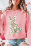 Pink Floral Bunny Printed Crewneck Easter Fashion Sweatshirt Aaria Tees