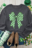 Gray Clover Bowknot Graphic Corded Pullover Sweatshirt Aaria Tees