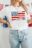 White Faux Patchwork Printed US Flag Casual Tee - Aaria Tees Aaria Tees