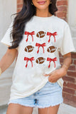 White Bowknot Rugby Graphic Crew Neck Tee Aaria Tees