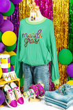 Bright Green Twisted Ribbed mardi gras Sequin Graphic Exposed Seam Patchwork Pullover Top - Aaria Tees Aaria Tees